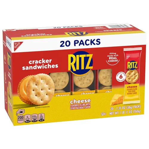 Miniatura 13 de RITZ Galletas tipo sándwich de queso, aperitivos para el almuerzo, 20 paquetes de bocadillos (6 galletas por paquete)