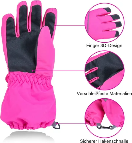 Miniatura 5 de Guantes de esquí para niños, impermeables, cálidos, para clima frío, resistentes al viento, antideslizantes, para snowboard y nieve (4-14 años)