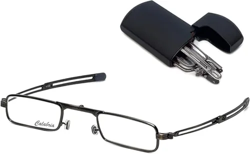 Miniatura 3 de Calabria Mini gafas de lectura plegables de metal con lente de cristal Corning para hombre y mujer, lector de bolsillo para viajes, plegable, funda