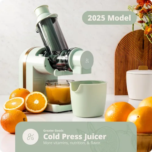 Miniatura 2 de Greater Goods Exprimidor de prensa fría, potente extractor de jugo por masticación lenta con motor silencioso para frutas y verduras, alto Verde