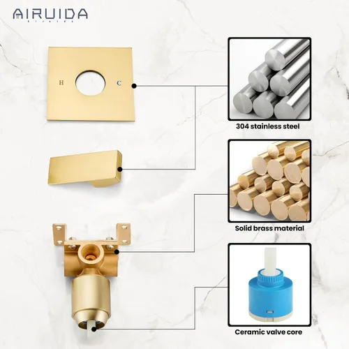 Miniatura 9 de Airuida Kit de Acabado de Válvula de Ducha de Una Sola Manija – Válvula de Instalación Empotrada de Latón para Montaje en Pared con Conexión