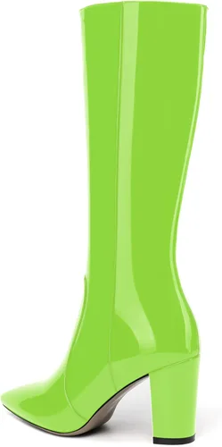 Miniatura 91 de AMBELIGHT Botas altas hasta la rodilla con cremallera y puntera puntiaguda para mujer, de patente sólida, tacón alto, 3.3 pulgadas