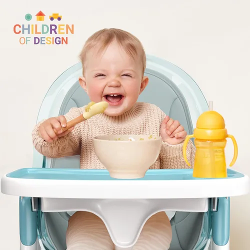 Miniatura 9 de Silla alta de madera de lujo 6 en 1 para bebés y niños pequeños, moderna, segura y compacta, fácil de limpiar y montar, bandeja y cojín extraíbles