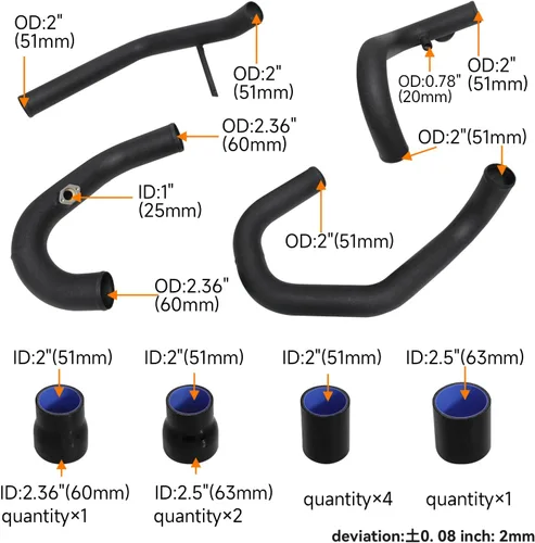 Miniatura 5 de Kit de intercooler de montaje delantero para motores VW Jetta Golf GTI GL/GLI/GLS MK4 1.8T 1.8L 98-05 Motores FMIC Bolt (plisado negro-negro)