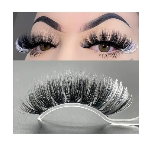Miniatura 20 de Pestañas postizas negras y rosas con purpurina de color, 1 par de pestañas para mujer, pestañas postizas con reflejos en el extremo, tira