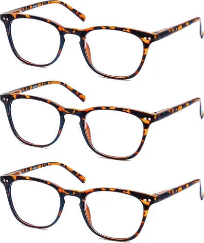 Miniatura 9 de Gafas de lectura negras para mujeres y hombres, elegantes, ligeras, con aumento +0.50, gafas de lectura con bisagras de resorte, paquete de 3
