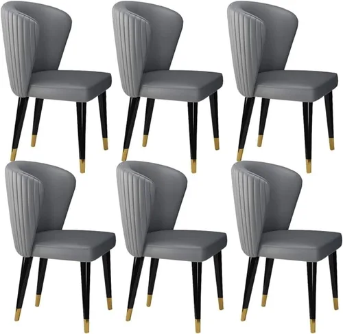 Miniatura 11 de Juego de 6 sillas de comedor de cuero de microfibra artificial, sillas de cocina con patas de madera maciza para habitación, cocina, sala de estar