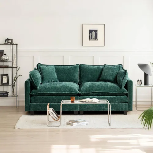 Miniatura 93 de Sofá seccional modular convertible de 76.7", sofás de dos plazas de chenilla con asiento profundo y cojines tipo loveseat para sala de estar, Beige