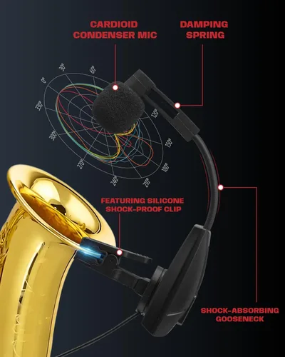 Miniatura 6 de Micrófono de saxofón, sistema de micrófono inalámbrico recargable UHF con transmisor y receptor de rango de 196 pies, micrófono de condensador