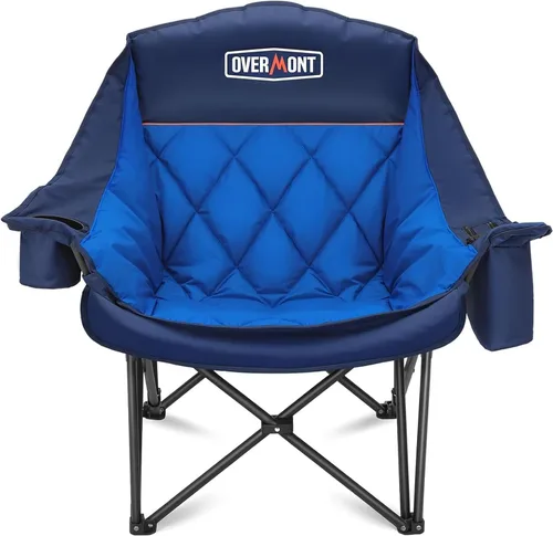 Miniatura 13 de Overmont Silla de camping XL extragrande para adultos - Soporte de 204 kg, silla plegable acolchada de alta resistencia con bolsillo lateral, Azul