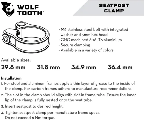 Miniatura 3 de Wolf Tooth - Abrazadera para tija de sillín mecanizada con precisión Negro