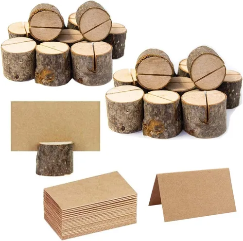 Miniatura 6 de 10 tarjeteros de madera rústica para mesa de madera con 20 tarjetas de mesa de papel kraft para colocar tarjetas de mesa para fiestas, bodas