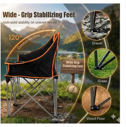 Miniatura 6 de EMERIT Silla de camping doble de gran tamaño, plegable, sofá de dos plazas para 2 personas, sillas de césped resistentes para exteriores con Naranja