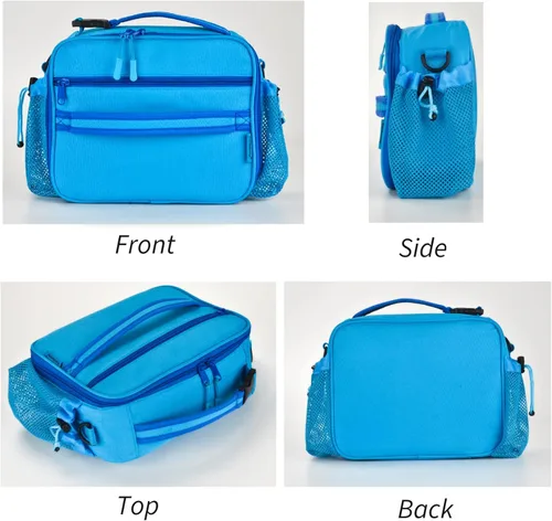 Miniatura 6 de Cerbonny Lonchera infantil para niñas y niños, bolsa de almuerzo aislada con soporte doble para botellas y forro congelable (azul)