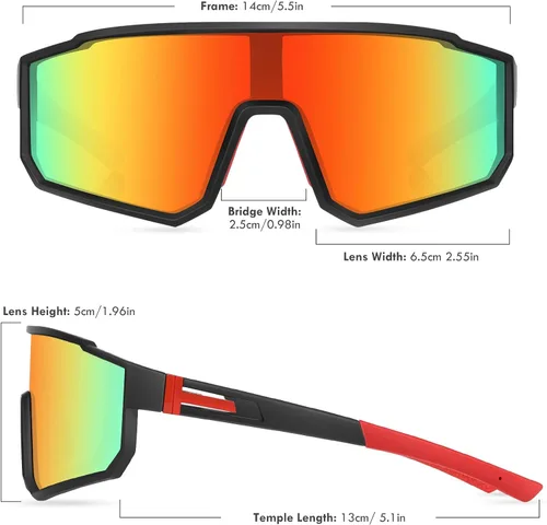 Miniatura 2 de Gafas de sol deportivas para niños, polarizadas, con protección UV400, para niños y niñas, para béisbol, softbol, ciclismo Lentes rojas con montura