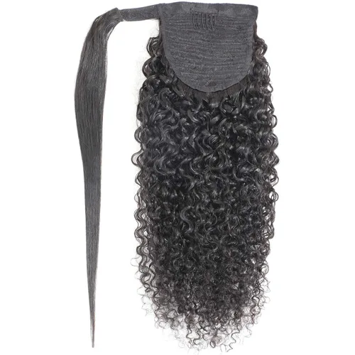 Miniatura 7 de Extensiones de cabello humano Yaki Afro Kinky rizado cola de caballo con cordón, cabello humano de color natural con clip, cola de caballo rizado