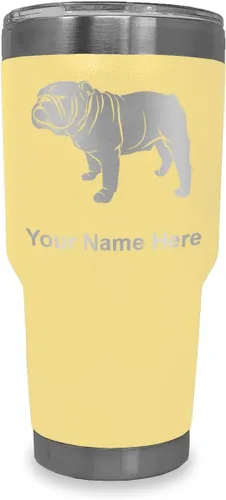 Miniatura 41 de LaserGram Vaso aislado al vacío de 20 onzas, Bulldog Dog, grabado personalizado incluido (negro)