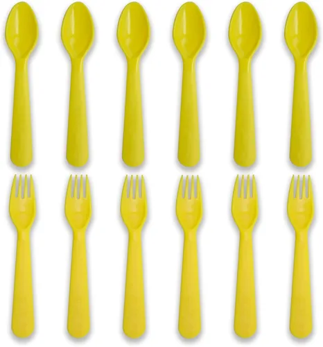 Miniatura 11 de cubiertos para niños cucharas y tenedores utensilios para niños pequeños plásticos reutilizables juego de cubiertos para bebés vajilla para la Dulce