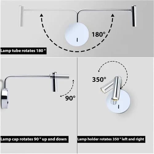Miniatura 3 de ZEROUNO Lámpara Montada en Pared, Aplique de Pared LED Cableado con Interruptor de Encendido/Apagado Moderno de 3000K con Brazo Oscilante