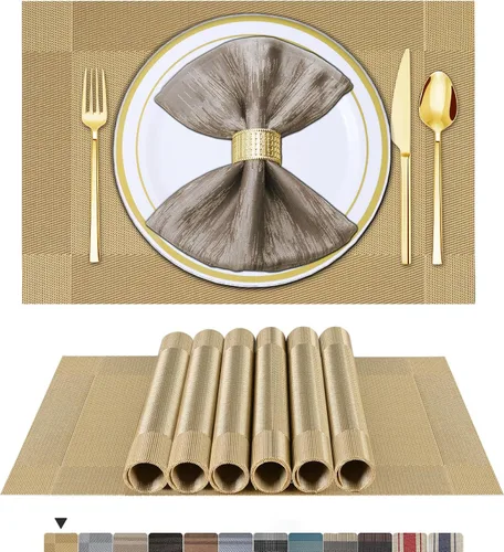 Miniatura 8 de BETEAM Juego de 4 manteles individuales de vinilo tejido para mesa de comedor, lavables, lavables, manteles individuales de cocina, duraderos