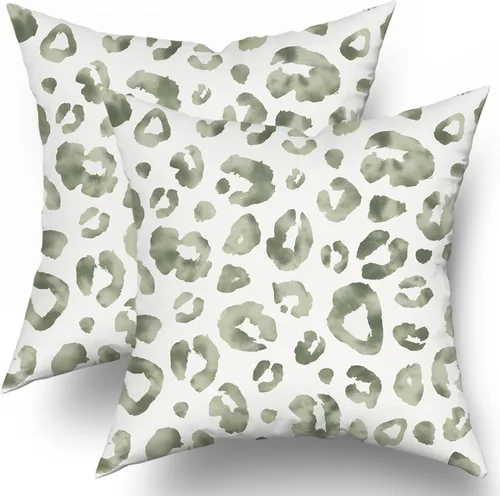 Miniatura 13 de Juego de 2 fundas de almohada con estampado de leopardo gris aguamarina de 16 x 16 pulgadas, diseño de guepardo gris acuarela y blanco, fundas