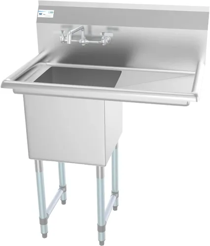 Miniatura 2 de KoolMore SA151512-15R3FA - Fregadero de cocina comercial NSF de acero inoxidable con 1 escurridor derecho, patas cruzadas y grifo, tamaño del tazón