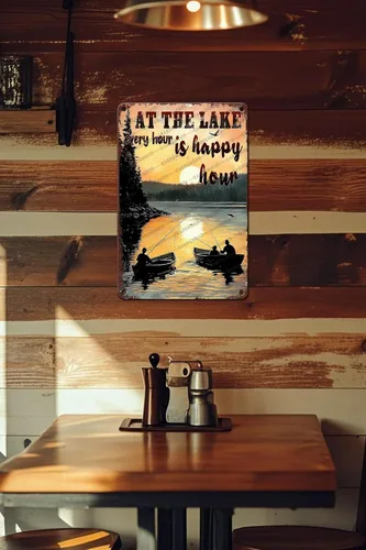 Miniatura 6 de Cartel de metal divertido con texto en inglés «At The Lake Every Hour Is Happy Hour», divertido póster de hojalata novedoso para el hogar, cocina