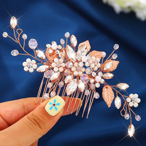 Miniatura 8 de JEAIRTS Peine de cristal para el cabello, accesorio para el cabello de boda, accesorio para el cabello para mujer 1-plateado