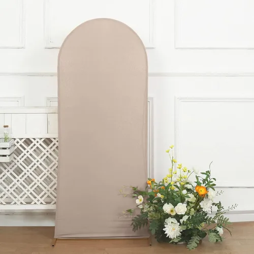 Miniatura 2 de Balsa Circle Cubierta de fondo de arco de boda con parte superior redonda de elastano mate de 5 pies para eventos, recepción, suministros de Desnudo