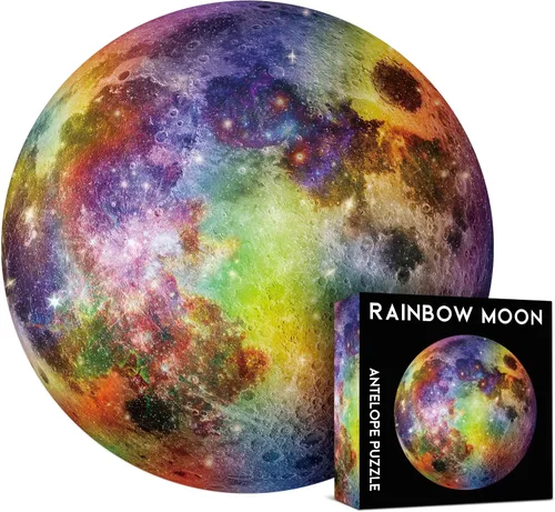 ANTELOPE Rainbow Moon - Rompecabezas de 1000 piezas para adultos, tema espacial, cartón, rompecabezas redondo, alta resolución, acabado mate, sin