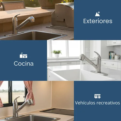 Miniatura 4 de Grifo de cocina de perfil bajo extraíble con rociador, grifo de fregadero de lavandería de acero inoxidable de una sola manija con níquel cepillado