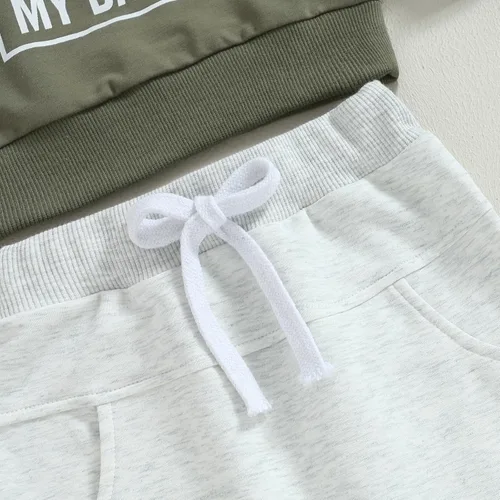 Miniatura 5 de Ropa de bebé niño de manga larga con estampado de letras de Little Guy, sudadera con pantalones deportivos para otoño