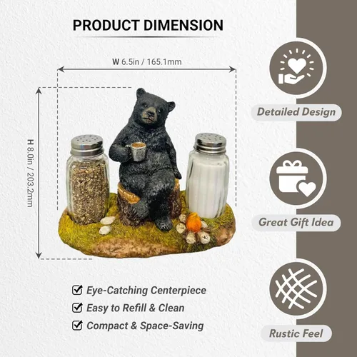 Miniatura 2 de Pine Ridge Juego de salero y pimentero de oso de café, dos cocteleras de vidrio, soporte para fogata para especias y condimentos, para cocina
