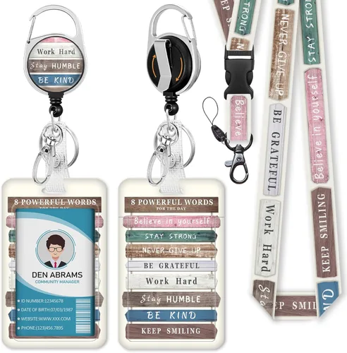 Miniatura 42 de Piefly Cordones para Insignias de Identificación, Portainsignias Positivo con Clip de Carrete Retráctil, Cordón con Tarjeta de Cita Inspiracional