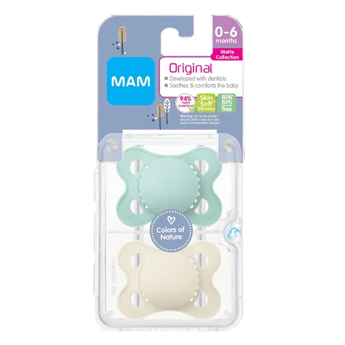 Miniatura 6 de MAM Chupetes nocturnos (paquete de 2, 1 estuche esterilizante), chupetes MAM de 0 a 6 meses y chupete mate original para bebé, la forma del pezón