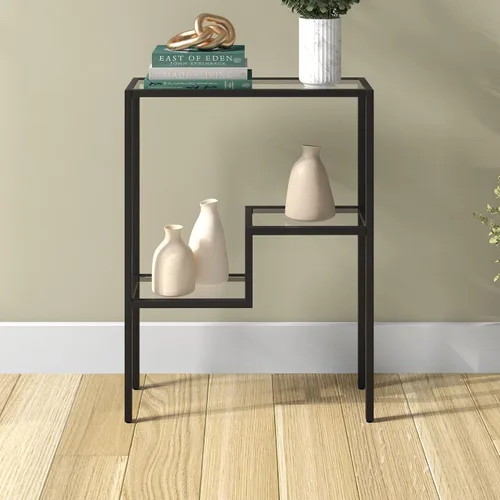 Miniatura 8 de Henn&Hart Mesa rectangular de vidrio estrecha de 22 pulgadas, mesa de entrada, mesa de sofá con estante de vidrio de dos niveles para entrada, sala
