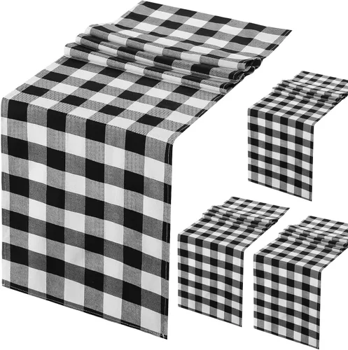 Miniatura 27 de Camino de mesa a cuadros de búfalo negro y rojo, 2 paquetes de 13 x 108 pulgadas, caminos de mesa navideños a cuadros para decoración de mesa