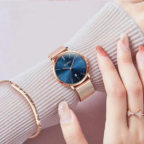 Miniatura 2 de OLEVS Reloj de regalo para mujer con pulsera de oro rosa para mujer minimalista, simple, delgado, casual, analógico, de cuarzo, impermeable, dos