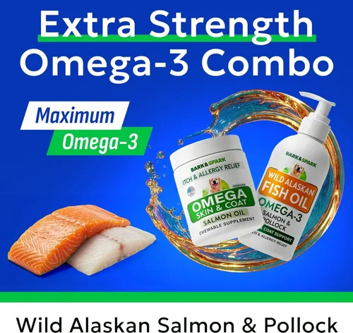 Miniatura 3 de BARK&SPARK Omega 3 + aceite de pescado para perros - Masticables para alergias en la piel, alivio de picazón, tratamiento de puntos calientes