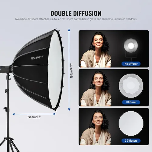 Miniatura 3 de NEEWER Caja de luz parabólica de 47.2 pulgadas, de instalación rápida, plegado rápido, con difusores/rejilla de panal/bolsa, compatible con Aputure