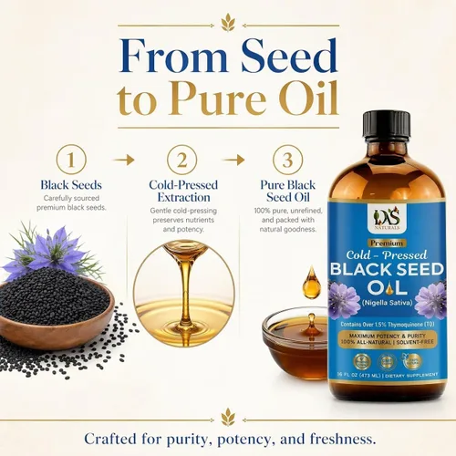 Miniatura 5 de Aceite de semilla negra prémium prensado en frío, sin refinar, Nigella Sativa sin refinar, alta timoquinona y Omega 3 6 9, mejor para inmune