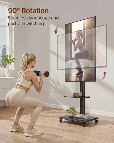 Miniatura 2 de Soporte de TV rodante con base de acero para televisores de 37 a 86 pulgadas hasta 50 kg, soporte móvil para TV con rotación, inclinación y giro