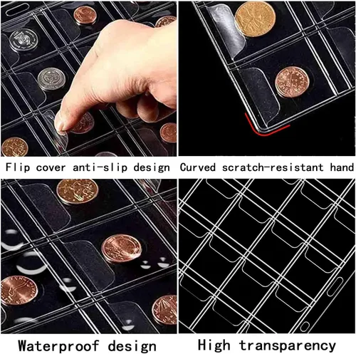 Miniatura 3 de 10 hojas de páginas de suministros para colección de monedas, página de bolsillo para coleccionar monedas con fundas estándar de 9 agujeros
