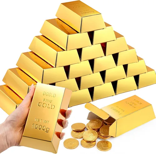 Miniatura 6 de Honoson 48 cajas de regalo falsas de barra dorada, cajas de regalo de barra dorada, cajas de regalo de papel dorado, ladrillo del tesoro