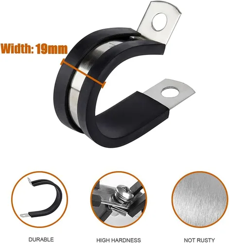 Miniatura 2 de ISPINNER Paquete de 12 abrazaderas de cable de acero inoxidable acolchadas de goma de 1 pulgada, abrazadera de manguera, abrazadera de tubo