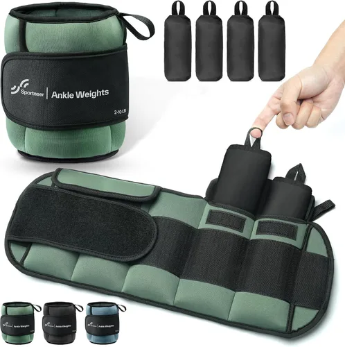 Miniatura 10 de Sportneer 20 libras/par de pesas de tobillo ajustables para mujeres y hombres, peso de pierna modularizado para yoga, caminar, correr, aeróbicos