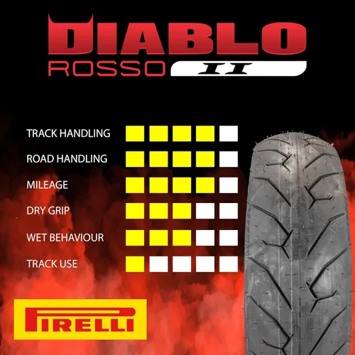Miniatura 4 de Pirelli Diablo Rosso II 120/70 ZR 17 M/C (58W) TL (K) Delantero y 180/55 ZR 17 M/C (73W) TL Neumático trasero para motocicleta, juego de neumáticos