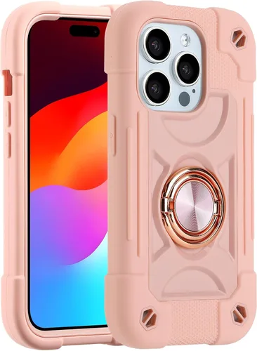 Miniatura 133 de MARKILL Funda compatible con iPhone 15 de 6.1 pulgadas con soporte integrado, [grado militar resistente de cuerpo completo] protección contra Rosa
