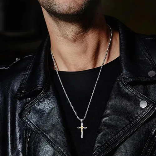 Miniatura 5 de Collar de cruz para hombres y mujeres, plata de ley 925 celta, crucifijo, clavogancho de pez, colgante de cruz con cadena de acero inoxidable