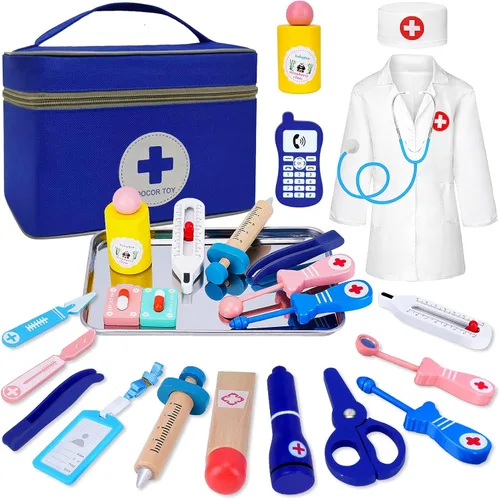 COSILY Kit médico para niños, kit de médico para niños pequeños de 3 a 5 años, juego de simulación para niños pequeños con bolsa médica,